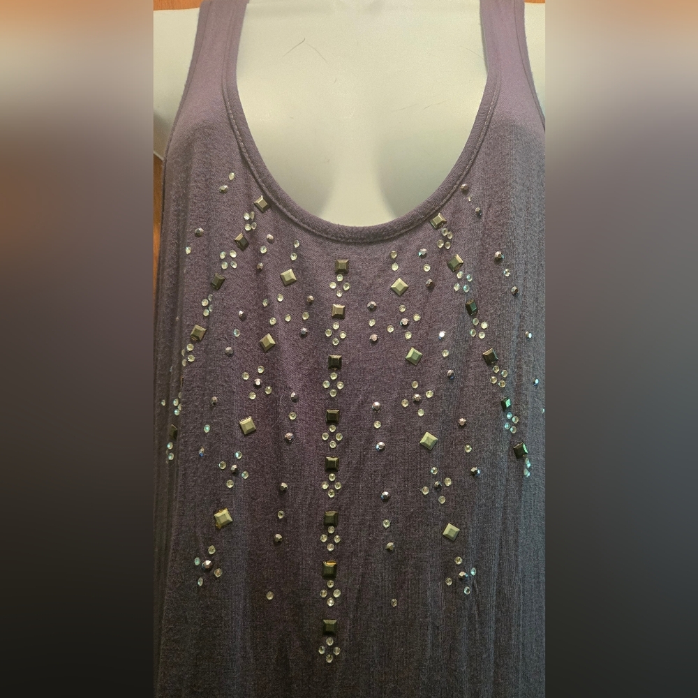 Queen Esther Embellished Dark Gray Tank Top Dress/tunic Bodycon SzM - Picture 4 of 8